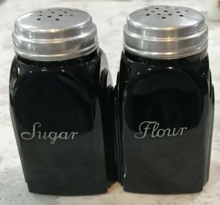 Vintage Black Mckee Roman Arch Sugar And Flour Shakers Art Deco