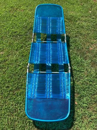 Vintage Folding Outdoor Vinyl Tube Chaise Lounge Chair - Blue