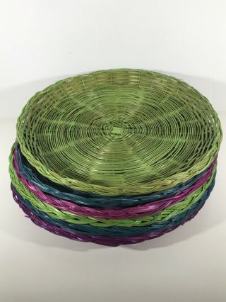 6 Vintage Retro Colored Wicker Rattan Bamboo Paper Plate Holders 9 "