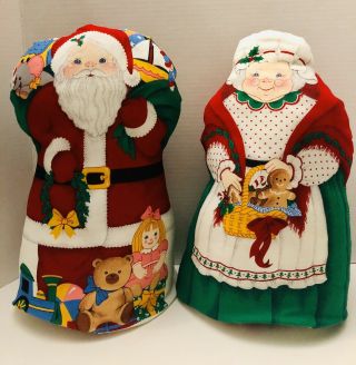 Vintage Santa Claus & Mrs.  Claus Fabric Stuffed Stand Up Pillow Christmas Decor