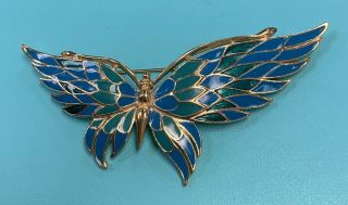 Pristine Vintage Crown Trifari Enamel Butterfly Pin Signed Fabulous