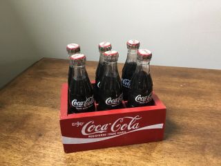 Vintage Mini Miniature Coca - Cola International Bottles In Wooden Crate