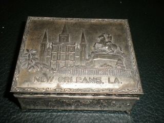 Vintage Orleans La.  - Small Metal Jewelry Trinket Box