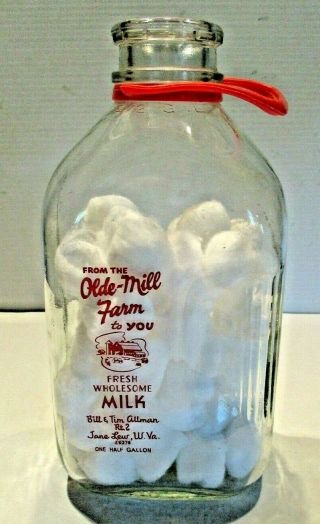 Vintage Olde Mill Farm Half Gallon Milk Bottle Jane Lew,  West Virginia