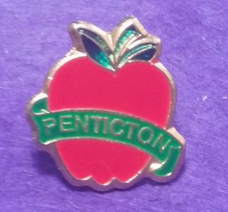 Penticton Souvenir Pin Canada Red Enamel Apple Gold Tone Vintage Retro Collector