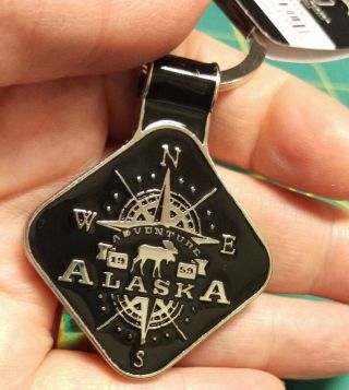 Alaska Keychain - Alaska Compass 2 Sided Keychain - Metal Alaska Keychain