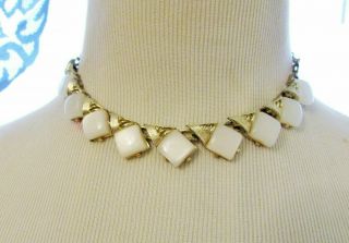 Vintage Signed Coro White Moonglow Choker Necklace Square Cabochons