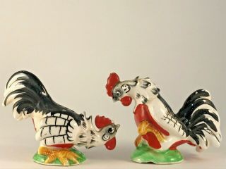 Vintage Enesco White Rooster Chicken Hen Salt And Pepper Shakers 6