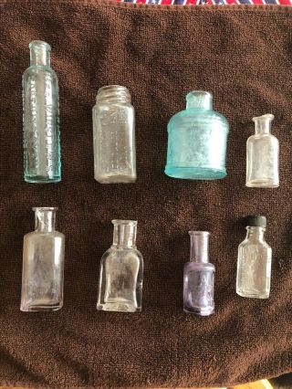 Vintage Small Clear,  Purple,  Green Glass Bottles 3 " To 5 " Tall