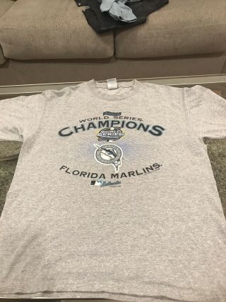 Vintage Mlb Florida Marlins World Series Champions Tshirt Mens Large Gray
