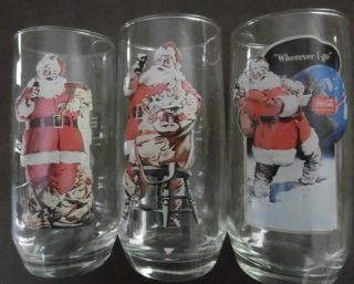 Set Of 3 Vintage Coca - Cola Santa Christmas Glass Haddon Sundblom 93761 - Series Ii