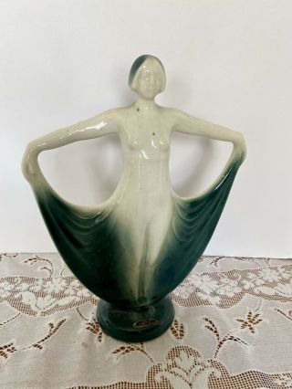 Vintage Art Deco Lady Dancer Holding Skirt Double Vase Ceramic Porcelain
