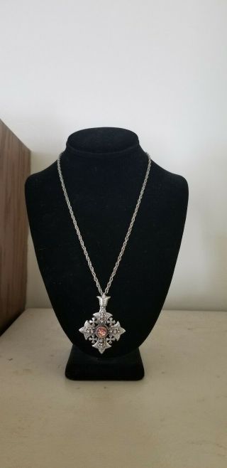 Vintage 900 Silver Jerusalem Crusader Cross Necklace