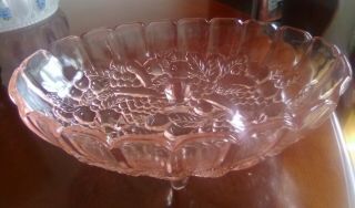 Vintage Pink Depression Glass Footed Fruit Bowl Harvest Grape Pattern 12 " L 8.  5 W
