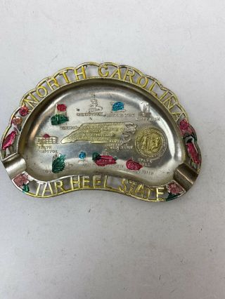 Vintage North Carolina Souvenir Ashtray Made In Japan Tin