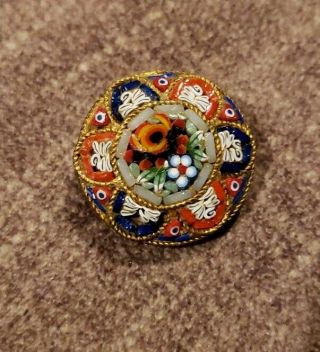 Vintage Micro Mosaic Pin Made In Italy