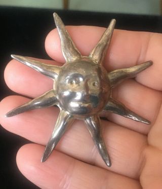 Vintage Sterling Silver Sun Face Pin Marked To - 68 Mexico 925
