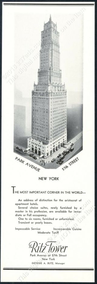 1935 The Ritz Tower Apartment Building York City Nyc Photo Vintage Print Ad