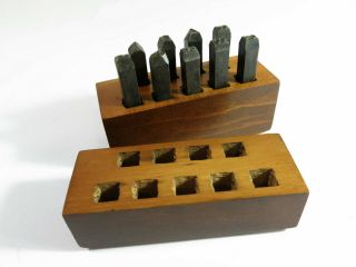 Vintage 1/4 " Steel Cut Number Stamps With Refinished Storage Box — Complete Set