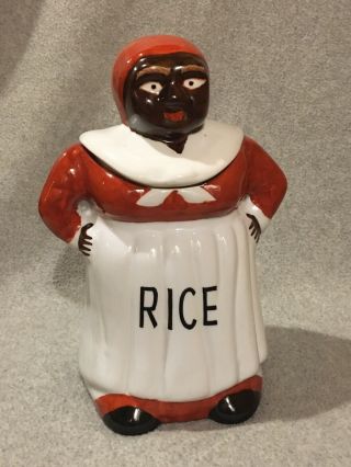 Vintage Americana Ceramic Rice Canister Cookie Jar Red Dress 11”