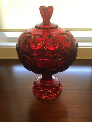 Vintage L.  E.  Smith Moon And Stars 14”compote Ruby Red Candy Dish