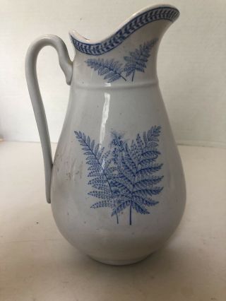 Vintage Small 7.  5” Pitcher With Sky Blue Trim No Markings Wheat Pattern