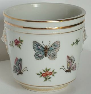 Vintage White Ceramic Butterfly Flower Pot / Decorative Planter With Gold Trim