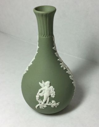 Vintage Wedgwood Jasperware Sage Green Cherub Laurel Garland Bud Vase
