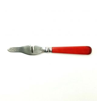 Vintage Orange Rotary Knife Red Wood Handle Kitchen Utensil - Made In England