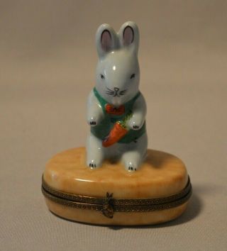 Vintage Limoges French Figural Trinket Box - Bunny In Vest And Bow Tie W Carrot