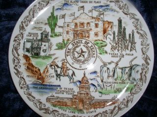 Texas Souvenir Porcelain Plate 10 " Dia.  Made In Japan