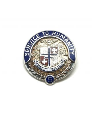 Vintage 5 Yr Service To Humanity Medical Profession Hospital Sterling Silver Pin