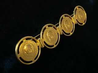 Vintage Ben Amun Austrian Coin Gold Tone Bar Brooch Pin 2