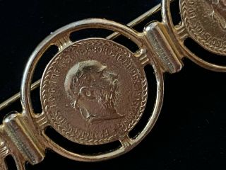 Vintage Ben Amun Austrian Coin Gold Tone Bar Brooch Pin 3
