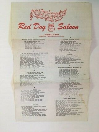 Juneau Alaska 1950s Red Dog Saloon Souvenir 58 Song Sheet