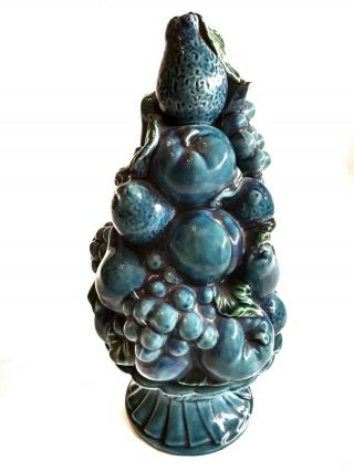 Vintage Blue Ceramic Pottery Fruit In Bowl Figurine Norleans Japan Mid Century