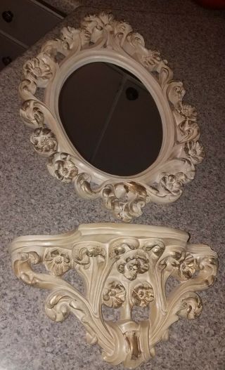 Romantic Vintage Large Gold/cream Victorian Style Wall Mirror & Corbel Shelf