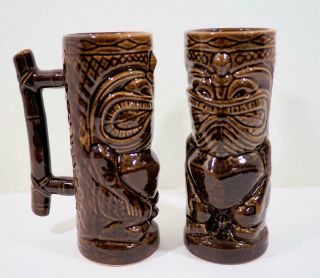 2 Vtg 2001 Tiki Farm Tiki Mugs With Handle Ku Mug By Jimmy C Barware
