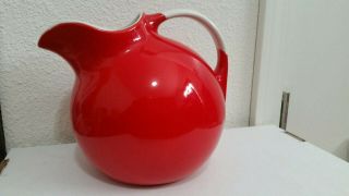 Vintage Hall Chinese Red Tilt Ball Pottery Pitcher With Ice Lip Usa 7 1/2 "