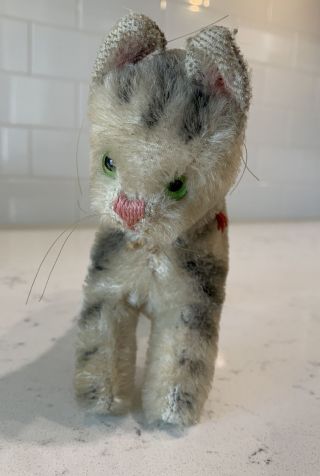 Antique Vintage Steiff Kitten Cat Tabby Teddy Bear Friend 1949 - 1967 5” Tall Vgc