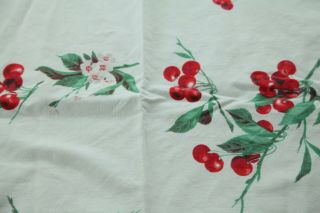 Vintage Printed Rectangle Tablecloth 64 " X 53 " Cherries Fruit Floral Red Cotton