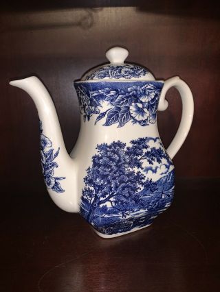 Vintage Staffordshire Liberty Blue Coffee Pot With Lid Made In England Ironstone