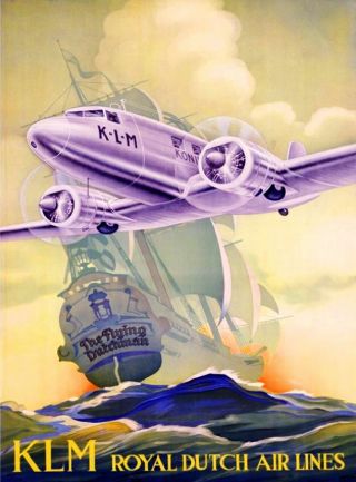 The Flying Dutchman Airplane Holland Vintage Travel Advertisement Art Poster