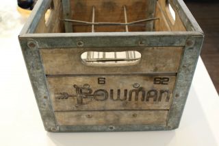 Vintage Wooden Milk Crate/box,  Bowman,  With Galvanized Edges