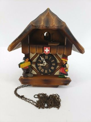 Swiss Cuckoo Wood Clock Vtg Switzerland Chalet Parts Coocoo Musicians