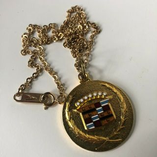 Vintage Cadillac Automobile 24 K Gold Plated Charm Necklace Amway Emblem