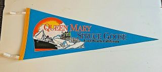 Vintage Long Beach California Souvenir Felt Pennant Spruce Goose Queen Mary Logo