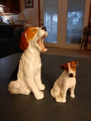 Vintage Royal Doulton Yawning Dog Figurine Hn 1099 & R D Puppy Made In England