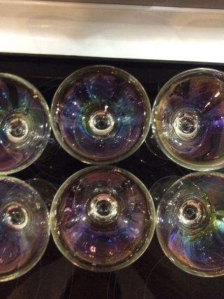 Vintage Set Of 6 Crystal Iridescent Rainbow Glass Glasses Champagne Wine