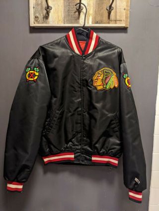 Vintage Made In Usa Starter Chicago Blackhawks Satin Jacket In Size L